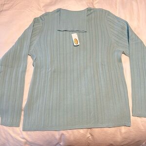NWT Teal Baby Blue Textured Striped Sweater from Talbots